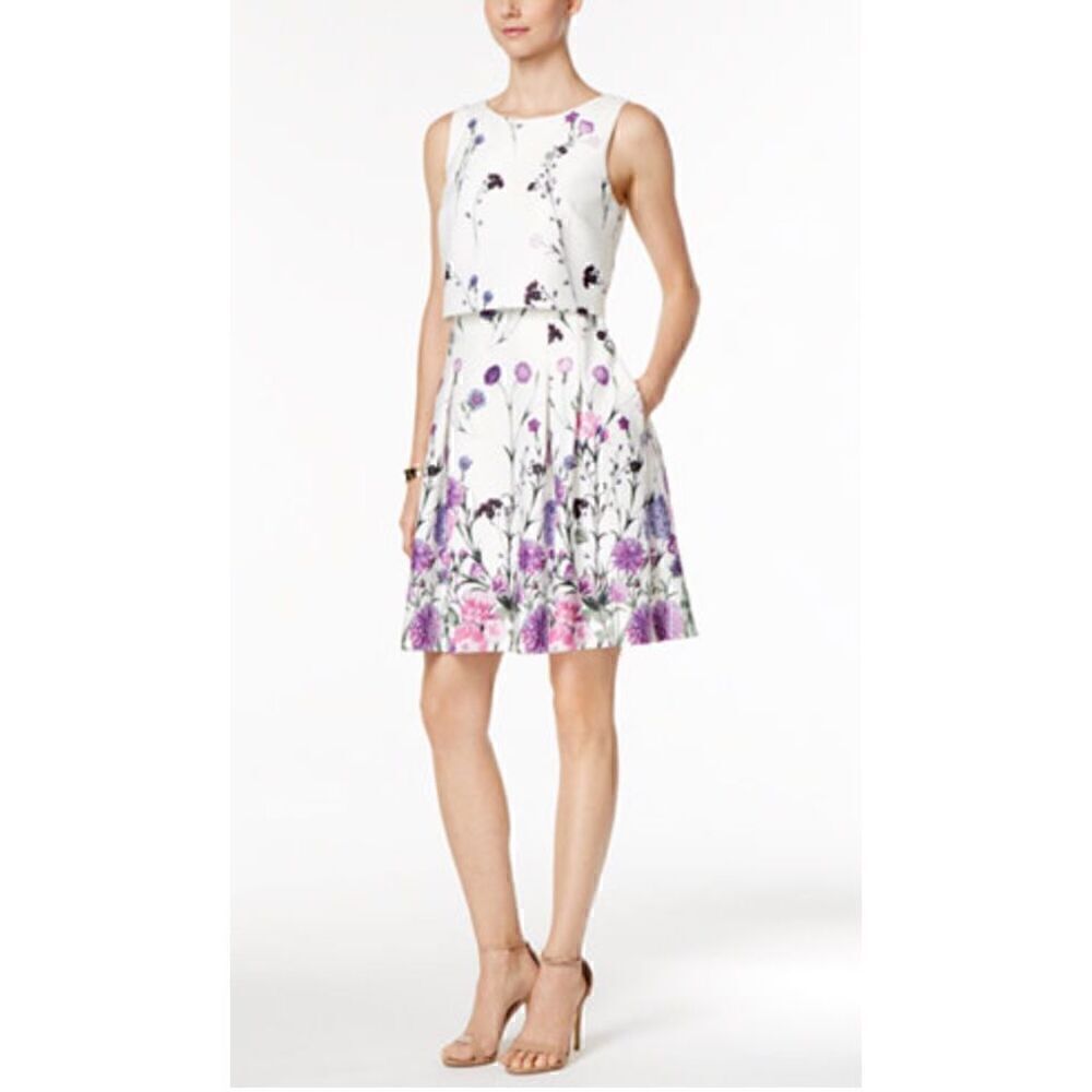 Dress Barn Women’s Size 14 Ivanka Trump Floral Print Popover Dress White NWT